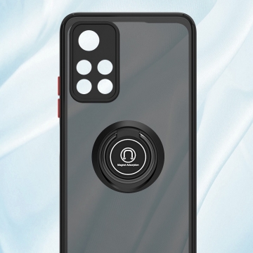 Чехол-накладка с контрастными кнопками и магнитным кольцом для Xiaomi Poco M4 Pro 5G / Xiaomi Redmi Note 11 (China), полупрозрачный поликарбонат + рама из термополиуретана, накладка на кнопки регулировки громкости, накладка для защиты блока камер, несъёмное кольцо для пальца, которое также можно использовать как подставку при просмотре видео, в кольцо встроен металлический сердечник, который крепится к автомобильным магнитным держателям, Киев