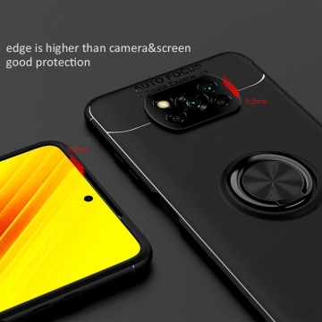 Чехол-накладка с магнитным кольцом для смартфона Xiaomi Poco X3, противоударный бампер, термополиуретан (TPU), накладки на кнопки регулировки громкости и включения / выключения, несъёмное кольцо для пальца, которое также можно использовать как подставку при просмотре видео, угол поворота кольца 360 градусов, угол наклона кольца 150 градусов, металлический сердечник крепится к автомобильным магнитным держателям, чёрный, синий, красный, розовый, Киев