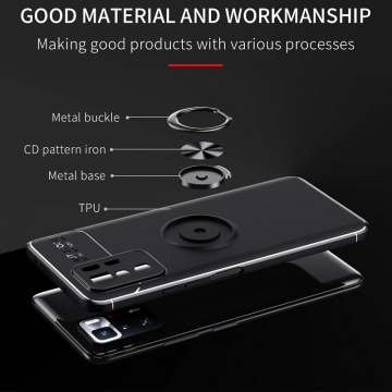 Чехол-накладка с магнитным кольцом для смартфона Xiaomi Poco X3 GT / Xiaomi Redmi Note 10 Pro 5G (China), противоударный бампер, термополиуретан (TPU), накладки на кнопки регулировки громкости и включения / выключения, несъёмное кольцо для пальца, которое также можно использовать как подставку при просмотре видео, угол поворота кольца 360 градусов, угол наклона кольца 150 градусов, металлический сердечник крепится к автомобильным магнитным держателям, чёрный, синий, красный, розовый, Киев
