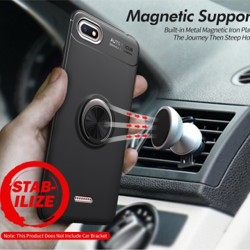 Чехол-накладка с магнитным кольцом для смартфона Xiaomi Redmi 6A, противоударный чехол, термополиуретан (TPU), накладки на кнопки регулировки громкости и включения / выключения, несъёмное кольцо для пальца, которое также можно использовать как подставку при просмотре видео, угол поворота кольца 360 градусов, угол наклона кольца 150 градусов, металлический сердечник крепится к автомобильным магнитным держателям, чёрный, синий, красный, розовый, Киев