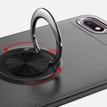 Чехол-накладка с магнитным кольцом для смартфона Xiaomi Redmi 6A, противоударный чехол, термополиуретан (TPU), накладки на кнопки регулировки громкости и включения / выключения, несъёмное кольцо для пальца, которое также можно использовать как подставку при просмотре видео, угол поворота кольца 360 градусов, угол наклона кольца 150 градусов, металлический сердечник крепится к автомобильным магнитным держателям, чёрный, синий, красный, розовый, Киев
