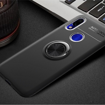 Чехол-накладка с магнитным кольцом для смартфона Xiaomi Redmi 7, противоударный чехол, термополиуретан (TPU), накладки на кнопки регулировки громкости и включения / выключения, несъёмное кольцо для пальца, которое также можно использовать как подставку при просмотре видео, угол поворота кольца 360 градусов, угол наклона кольца 150 градусов, металлический сердечник крепится к автомобильным магнитным держателям, чёрный, синий, красный, розовый, Киев