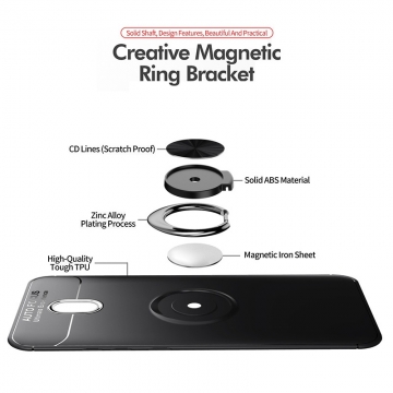 Чехол-накладка с магнитным кольцом для смартфона Xiaomi Redmi 8A, противоударный бампер, термополиуретан (TPU), накладки на кнопки регулировки громкости и включения / выключения, несъёмное кольцо для пальца, которое также можно использовать как подставку при просмотре видео, угол поворота кольца 360 градусов, угол наклона кольца 150 градусов, металлический сердечник крепится к автомобильным магнитным держателям, чёрный, синий, красный, розовый, Киев