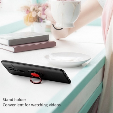 Чехол-накладка с магнитным кольцом для смартфона Xiaomi Redmi 9, противоударный бампер, термополиуретан (TPU), накладки на кнопки регулировки громкости и включения / выключения, несъёмное кольцо для пальца, которое также можно использовать как подставку при просмотре видео, угол поворота кольца 360 градусов, угол наклона кольца 150 градусов, металлический сердечник крепится к автомобильным магнитным держателям, чёрный, синий, красный, розовый, Киев