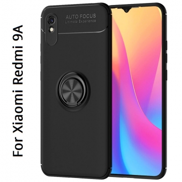 Чехол-накладка с магнитным кольцом для смартфона Xiaomi Redmi 9A, противоударный бампер, термополиуретан (TPU), накладки на кнопки регулировки громкости и включения / выключения, несъёмное кольцо для пальца, которое также можно использовать как подставку при просмотре видео, угол поворота кольца 360 градусов, угол наклона кольца 150 градусов, металлический сердечник крепится к автомобильным магнитным держателям, чёрный, синий, красный, розовый, Киев