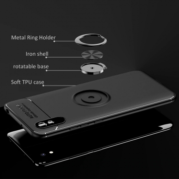Чехол-накладка с магнитным кольцом для смартфона Xiaomi Redmi 9A, противоударный бампер, термополиуретан (TPU), накладки на кнопки регулировки громкости и включения / выключения, несъёмное кольцо для пальца, которое также можно использовать как подставку при просмотре видео, угол поворота кольца 360 градусов, угол наклона кольца 150 градусов, металлический сердечник крепится к автомобильным магнитным держателям, чёрный, синий, красный, розовый, Киев
