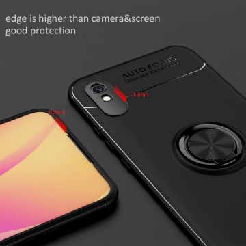 Чехол-накладка с магнитным кольцом для смартфона Xiaomi Redmi 9A, противоударный бампер, термополиуретан (TPU), накладки на кнопки регулировки громкости и включения / выключения, несъёмное кольцо для пальца, которое также можно использовать как подставку при просмотре видео, угол поворота кольца 360 градусов, угол наклона кольца 150 градусов, металлический сердечник крепится к автомобильным магнитным держателям, чёрный, синий, красный, розовый, Киев