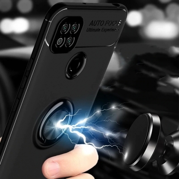 Чехол-накладка с магнитным кольцом для смартфона Xiaomi Redmi 9C, противоударный бампер, термополиуретан (TPU), накладки на кнопки регулировки громкости и включения / выключения, несъёмное кольцо для пальца, которое также можно использовать как подставку при просмотре видео, угол поворота кольца 360 градусов, угол наклона кольца 150 градусов, металлический сердечник крепится к автомобильным магнитным держателям, чёрный, синий, красный, розовый, Киев