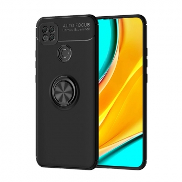 Чехол-накладка с магнитным кольцом для смартфона Xiaomi Redmi 9C, противоударный бампер, термополиуретан (TPU), накладки на кнопки регулировки громкости и включения / выключения, несъёмное кольцо для пальца, которое также можно использовать как подставку при просмотре видео, угол поворота кольца 360 градусов, угол наклона кольца 150 градусов, металлический сердечник крепится к автомобильным магнитным держателям, чёрный, синий, красный, розовый, Киев