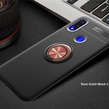 Чехол-накладка с магнитным кольцом для смартфона Xiaomi Redmi Note 7, противоударный чехол, термополиуретан (TPU), накладки на кнопки регулировки громкости и включения / выключения, несъёмное кольцо для пальца, которое также можно использовать как подставку при просмотре видео, угол поворота кольца 360 градусов, угол наклона кольца 150 градусов, металлический сердечник крепится к автомобильным магнитным держателям, чёрный, синий, красный, розовый, Киев