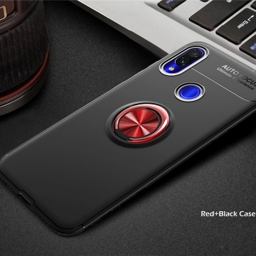 Чехол-накладка с магнитным кольцом для смартфона Xiaomi Redmi Note 7, противоударный чехол, термополиуретан (TPU), накладки на кнопки регулировки громкости и включения / выключения, несъёмное кольцо для пальца, которое также можно использовать как подставку при просмотре видео, угол поворота кольца 360 градусов, угол наклона кольца 150 градусов, металлический сердечник крепится к автомобильным магнитным держателям, чёрный, синий, красный, розовый, Киев