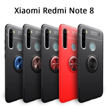 Чехол-накладка с магнитным кольцом для смартфона Xiaomi Redmi Note 8, противоударный чехол, термополиуретан (TPU), накладки на кнопки регулировки громкости и включения / выключения, несъёмное кольцо для пальца, которое также можно использовать как подставку при просмотре видео, угол поворота кольца 360 градусов, угол наклона кольца 150 градусов, металлический сердечник крепится к автомобильным магнитным держателям, чёрный, синий, красный, розовый, Киев