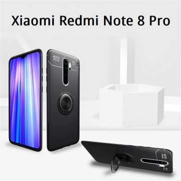 Чехол-накладка с магнитным кольцом для смартфона Xiaomi Redmi Note 8 Pro, противоударный чехол, термополиуретан (TPU), накладки на кнопки регулировки громкости и включения / выключения, несъёмное кольцо для пальца, которое также можно использовать как подставку при просмотре видео, угол поворота кольца 360 градусов, угол наклона кольца 150 градусов, металлический сердечник крепится к автомобильным магнитным держателям, чёрный, синий, красный, розовый, Киев