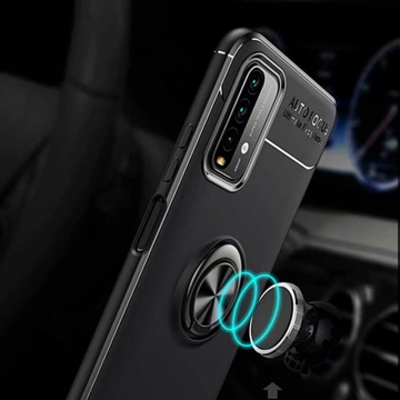Чехол-накладка с магнитным кольцом для смартфона Xiaomi Redmi Note 9 4G (China), противоударный бампер, термополиуретан (TPU), накладки на кнопки регулировки громкости и включения / выключения, несъёмное кольцо для пальца, которое также можно использовать как подставку при просмотре видео, угол поворота кольца 360 градусов, угол наклона кольца 150 градусов, металлический сердечник крепится к автомобильным магнитным держателям, чёрный, синий, красный, розовый, Киев