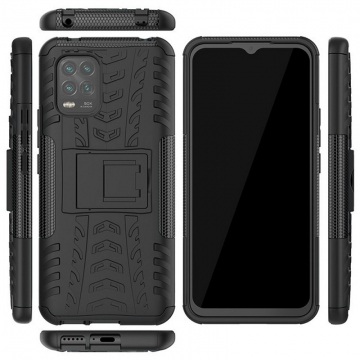 Чехол-накладка с подставкой для смартфона Xiaomi Mi10 Youth Edition 5G / Xiaomi Mi10 Lite 5G, бронированный противоударный бампер, поликарбонат + термополиуретан, сочетание жёсткости с гибкостью, в чехол встроена подставка для просмотра видео, чёрный + чёрный, чёрный + красный, чёрный + оранжевый, чёрный +розовый, чёрный + синий, чёрный + фиолетовый, чёрный + зелёный, чёрный + белый, Киев