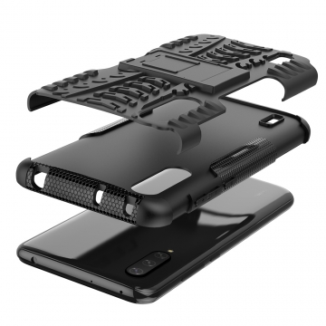 Чехол-накладка с подставкой для смартфона Xiaomi Mi9 Lite / Xiaomi Mi CC9, бронированный бампер, поликарбонат + термополиуретан, сочетание жёсткости с гибкостью, в чехол встроена подставка для просмотра видео, чёрный + чёрный, чёрный + красный, чёрный + оранжевый, чёрный +розовый, чёрный + синий, чёрный + фиолетовый, чёрный + зелёный, чёрный + белый, Киев
