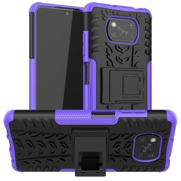 Чехол-накладка с подставкой для смартфона Xiaomi Poco X3, бронированный противоударный бампер, поликарбонат + термополиуретан, сочетание жёсткости с гибкостью, в чехол встроена подставка для просмотра видео, чёрный + чёрный, чёрный + красный, чёрный + оранжевый, чёрный +розовый, чёрный + синий, чёрный + фиолетовый, чёрный + зелёный, чёрный + белый, Киев