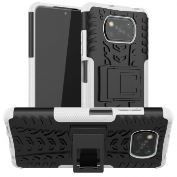 Чехол-накладка с подставкой для смартфона Xiaomi Poco X3, бронированный противоударный бампер, поликарбонат + термополиуретан, сочетание жёсткости с гибкостью, в чехол встроена подставка для просмотра видео, чёрный + чёрный, чёрный + красный, чёрный + оранжевый, чёрный +розовый, чёрный + синий, чёрный + фиолетовый, чёрный + зелёный, чёрный + белый, Киев