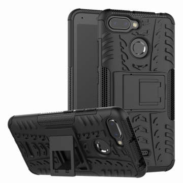 Чехол-накладка с подставкой для смартфона Xiaomi Redmi 6, бронированный бампер, поликарбонат + термополиуретан, сочетание жёсткости с гибкостью, в чехол встроена подставка для просмотра видео, чёрный + чёрный, чёрный + красный, чёрный + оранжевый, чёрный +розовый, чёрный + синий, чёрный + фиолетовый, чёрный + зелёный, чёрный + белый, Киев