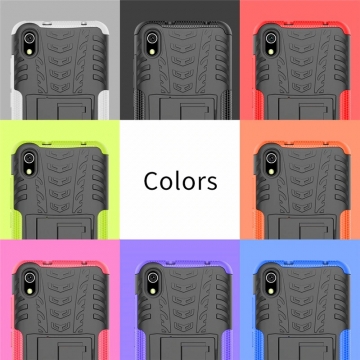 Чехол-накладка с подставкой для смартфона Xiaomi Redmi 7A, бронированный бампер, поликарбонат + термополиуретан, сочетание жёсткости с гибкостью, в чехол встроена подставка для просмотра видео, чёрный + чёрный, чёрный + красный, чёрный + оранжевый, чёрный +розовый, чёрный + синий, чёрный + фиолетовый, чёрный + зелёный, чёрный + белый, Киев