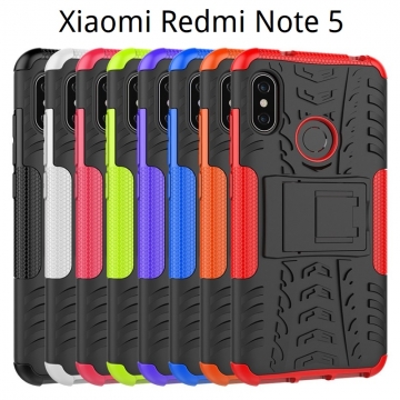 Чехол-накладка с подставкой для смартфона Xiaomi Redmi Note 5 / RedMi Note 5 Pro, бронированный бампер, поликарбонат + термополиуретан, сочетание жёсткости с гибкостью, в чехол встроена подставка для просмотра видео, чёрный + чёрный, чёрный + красный, чёрный + оранжевый, чёрный +розовый, чёрный + синий, чёрный + фиолетовый, чёрный + зелёный, чёрный + белый, Киев