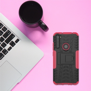 Чехол-накладка с подставкой для смартфона Xiaomi Redmi Note 8, бронированный бампер, поликарбонат + термополиуретан, сочетание жёсткости с гибкостью, в чехол встроена подставка для просмотра видео, чёрный + чёрный, чёрный + красный, чёрный + оранжевый, чёрный +розовый, чёрный + синий, чёрный + фиолетовый, чёрный + зелёный, чёрный + белый, Киев