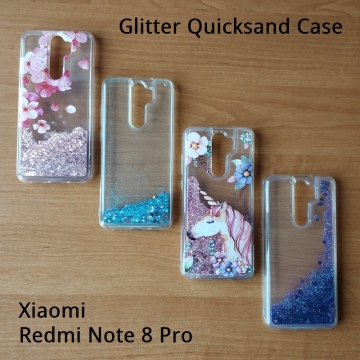 Чехол-накладка с подвижными блёстками Glitter Quicksand для смартфона Xiaomi Redmi Note 8 Pro, Neon Sand, противоударный бампер, поликарбонат + термополиуретан, подвижные блёстки, накладки на кнопки регулировки громкости и включения / выключения, двойное отверстие для крепления ремешка, единорог, unicorn, Киев