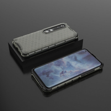 Чехол-накладка с рисунком в виде сот для смартфона Xiaomi Mi10 / Xiaomi Mi10 Pro, задняя панель из поликарбоната, рама из термополиуретана, сочетание жёсткости с гибкостью, дополнительная защита углов смартфона «воздушными подушками», накладка на кнопки регулировки громкости и включения / выключения, чёрный + прозрачный, чёрный + серый, чёрный + красный, чёрный + синий, чёрный + зелёный, Киев