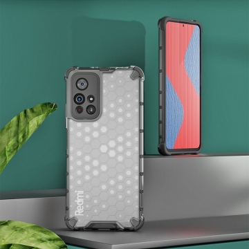 Чехол-накладка с рисунком в виде сот для смартфона Xiaomi Poco M4 Pro 5G / Xiaomi Redmi Note 11S 5G / Xiaomi Redmi Note 11T 5G, противоударный бампер, задняя панель из поликарбоната, рама из термополиуретана, сочетание жёсткости с гибкостью, дополнительная защита углов смартфона «воздушными подушками», накладка на кнопки регулировки громкости, чёрный + прозрачный, чёрный + серый, чёрный + красный, чёрный + синий, чёрный + зелёный, Киев