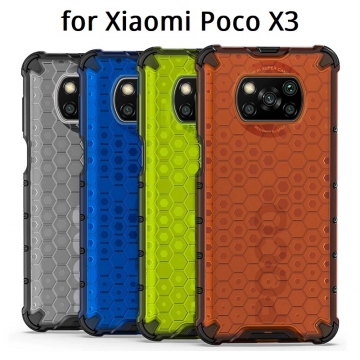 Чехол-накладка с рисунком в виде сот для смартфона Xiaomi Poco X3, противоударный бампер, задняя панель из поликарбоната, рама из термополиуретана, сочетание жёсткости с гибкостью, дополнительная защита углов смартфона «воздушными подушками», накладка на кнопки регулировки громкости, чёрный + прозрачный, чёрный + серый, чёрный + красный, чёрный + синий, чёрный + зелёный, Киев