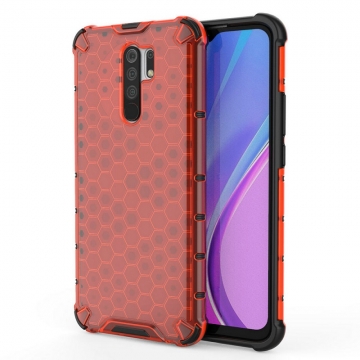 Чехол-накладка с рисунком в виде сот для смартфона Xiaomi Redmi 9, противоударный бампер, задняя панель из поликарбоната, рама из термополиуретана, сочетание жёсткости с гибкостью, дополнительная защита углов смартфона «воздушными подушками», накладка на кнопки регулировки громкости, чёрный + прозрачный, чёрный + серый, чёрный + красный, чёрный + синий, чёрный + зелёный, Киев