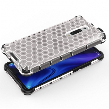 Чехол-накладка с рисунком в виде сот для смартфона Xiaomi Redmi K20 / Xiaomi Redmi K20 Pro / Xiaomi Mi9T / Xiaomi Mi9T Pro, задняя панель из поликарбоната, рама из термополиуретана, сочетание жёсткости с гибкостью, дополнительная защита углов смартфона «воздушными подушками», накладка на кнопки регулировки громкости и включения / выключения, чёрный + прозрачный, чёрный + серый, чёрный + красный, чёрный + синий, чёрный + зелёный, Киев