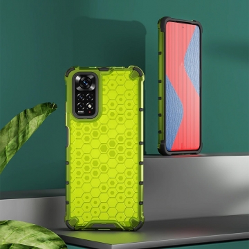 Чехол-накладка с рисунком в виде сот для смартфона Xiaomi Redmi Note 11 / Xiaomi Redmi Note 11S, противоударный бампер, задняя панель из поликарбоната, рама из термополиуретана, сочетание жёсткости с гибкостью, дополнительная защита углов смартфона «воздушными подушками», накладка на кнопки регулировки громкости, чёрный + прозрачный, чёрный + серый, чёрный + красный, чёрный + синий, чёрный + зелёный, Киев