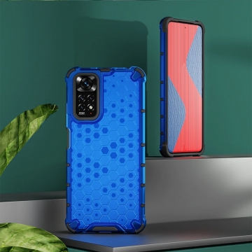 Чехол-накладка с рисунком в виде сот для смартфона Xiaomi Redmi Note 11 / Xiaomi Redmi Note 11S, противоударный бампер, задняя панель из поликарбоната, рама из термополиуретана, сочетание жёсткости с гибкостью, дополнительная защита углов смартфона «воздушными подушками», накладка на кнопки регулировки громкости, чёрный + прозрачный, чёрный + серый, чёрный + красный, чёрный + синий, чёрный + зелёный, Киев