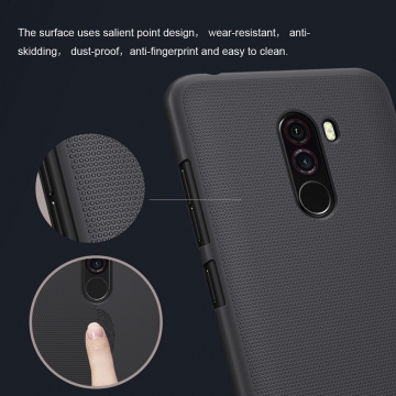 Чехол Nillkin + плёнка для смартфона Xiaomi Pocophone F1 / Xiaomi Poco F1, противоударный бампер, рифлёный пластик, чёрный, белый, золотой, красный, защитная плёнка, Киев