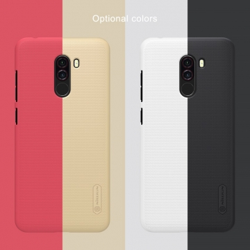 Чехол Nillkin + плёнка для смартфона Xiaomi Pocophone F1 / Xiaomi Poco F1, противоударный бампер, рифлёный пластик, чёрный, белый, золотой, красный, защитная плёнка, Киев