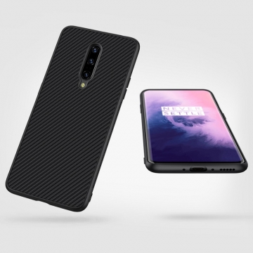 Чехол Nillkin с углеродным волокном для смартфона OnePlus 7 Pro, synthetic fiber, противоударный чехол, рифлёный пластик с углеродным волокном, кевлар, логотип Nillkin, чёрный, Киев