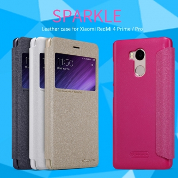 Чехол Nillkin (серия Sparkle) для смартфона Xiaomi RedMi 4 Prime, Xiaomi RedMi 4 Pro, смарт-чехол, чехол-книжка, горизонтальный флип, смарт-окно, sleep / wake, сон / пробуждение, пластик, искусственная кожа, PU, чёрный, белый, золотой, розовый, Киев