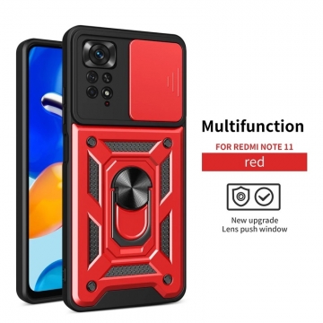 Чехол с защитной шторкой для камеры и магнитным кольцом для Xiaomi Redmi Note 11 / Xiaomi Redmi Note 11S, термополиуретан TPU + поликарбонат, шторка-слайдер для защиты камеры от механических воздействий, несъёмное кольцо для пальца, которое также можно использовать как подставку при просмотре видео, в кольцо встроен металлический сердечник, который крепится к автомобильным магнитным держателям, Киев