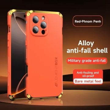 Чехол Element Case Solace (Element Box) для смартфона iPhone 16 Pro Max, противоударный бампер, корпус из поликарбоната, алюминиевые накладки, бампер состоит из трёх частей, скрученных четырьмя винтиками, в комплект входит отвёртка и 2 запасных винтика, резиновые прокладки на внутренней поверхности рамы для защиты корпуса смартфона, встроенные кнопки регулировки громкости, фабричная упаковка, Киев, Київ