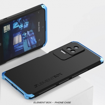 Чехол Element Case Solace Element Box для смартфона Xiaomi Redmi K50 / Xiaomi Redmi K50 Pro, противоударный бампер, корпус из поликарбоната, алюминиевые накладки, бампер состоит из трёх частей, скрученных четырьмя винтиками, в комплект входит отвёртка и 2 запасных винтика, резиновые прокладки на внутренней поверхности рамы для защиты корпуса смартфона со встроенными кнопками регулировки громкости и включения / выключения, фабричная упаковка, Киев, Київ