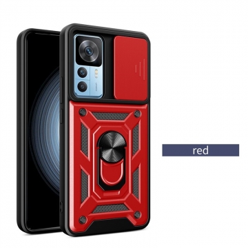 Чехол с защитной шторкой для камеры и магнитным кольцом для смартфона Xiaomi 12T / Xiaomi 12T Pro / Xiaomi Redmi K50 Ultra, термополиуретан TPU + поликарбонат, шторка-слайдер для защиты камеры от механических воздействий, несъёмное кольцо для пальца, которое также можно использовать как подставку при просмотре видео, в кольцо встроен металлический сердечник, который крепится к автомобильным магнитным держателям, Киев, Київ