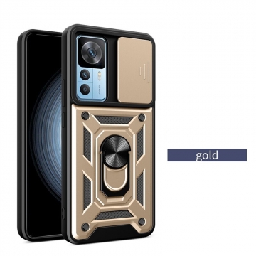 Чехол с защитной шторкой для камеры и магнитным кольцом для смартфона Xiaomi 12T / Xiaomi 12T Pro / Xiaomi Redmi K50 Ultra, термополиуретан TPU + поликарбонат, шторка-слайдер для защиты камеры от механических воздействий, несъёмное кольцо для пальца, которое также можно использовать как подставку при просмотре видео, в кольцо встроен металлический сердечник, который крепится к автомобильным магнитным держателям, Киев, Київ