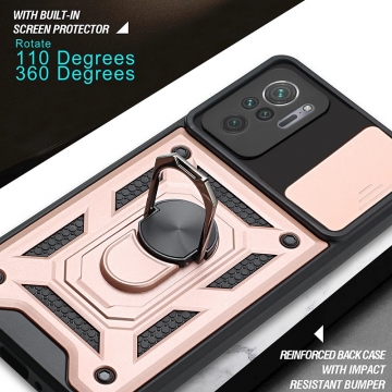 Чехол с защитной шторкой для камеры и магнитным кольцом для смартфона Xiaomi Redmi Note 10 / Xiaomi Redmi Note 10S / Xiaomi Poco M5S, термополиуретан TPU + поликарбонат, шторка-слайдер для защиты камеры от механических воздействий, несъёмное кольцо для пальца, которое также можно использовать как подставку при просмотре видео, в кольцо встроен металлический сердечник, который крепится к автомобильным магнитным держателям, Киев, Київ