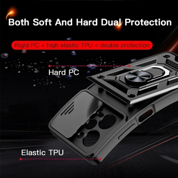 Чехол с защитной шторкой для камеры и магнитным кольцом для смартфона Xiaomi Redmi Note 12 Pro 5G / Xiaomi Poco X5 Pro 5G, термополиуретан TPU + поликарбонат, шторка-слайдер для защиты камеры от механических воздействий, несъёмное кольцо для пальца, которое также можно использовать как подставку при просмотре видео, в кольцо встроен металлический сердечник, который крепится к автомобильным магнитным держателям, Киев, Київ