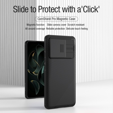 Чохол із захисною шторкою для камери і вбудованим магнітом Nillkin CamShield Pro Magnetic для смартфона Xiaomi 13T / Xiaomi 13T Pro / Xiaomi Redmi K60 Ultra, задня панель з полікарбоната, рама з термополіуретана, захист кутів смартфона «повітряними подушками», шторка-слайдер для захисту камери від механічного впливу, вбудоване магнітне кільце з неодимових магнітів N52, Київ, Киев