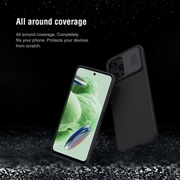 Чехол с защитной шторкой для камеры Nillkin CamShield для смартфона Xiaomi Redmi 12 / Xiaomi Redmi Note 12R, противоударный бампер, рифлёный пластик, шторка-слайдер для защиты камеры от механических воздействий, чёрный, синий, Киев, Київ