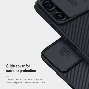 Чехол с защитной шторкой для камеры Nillkin CamShield для смартфона Xiaomi Redmi 12 / Xiaomi Redmi Note 12R, противоударный бампер, рифлёный пластик, шторка-слайдер для защиты камеры от механических воздействий, чёрный, синий, Киев, Київ