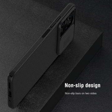 Чехол с защитной шторкой для камеры Nillkin CamShield для смартфона Xiaomi Redmi 12 / Xiaomi Redmi Note 12R, противоударный бампер, рифлёный пластик, шторка-слайдер для защиты камеры от механических воздействий, чёрный, синий, Киев, Київ