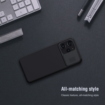 Чехол с защитной шторкой для камеры Nillkin CamShield для смартфона Xiaomi Redmi 12 / Xiaomi Redmi Note 12R, противоударный бампер, рифлёный пластик, шторка-слайдер для защиты камеры от механических воздействий, чёрный, синий, Киев, Київ